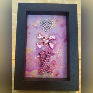 Jeweled Pink Breast Cancer Ribbon in 4 X 6 Frame